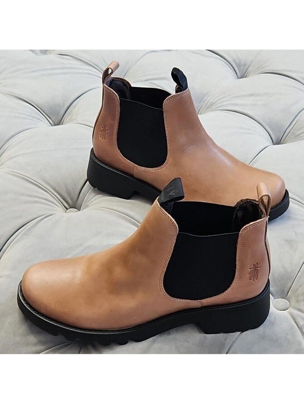 Fly London Brown Leather Chunky Chelsea Boots Booties Pull On Womens Shoes 40 9